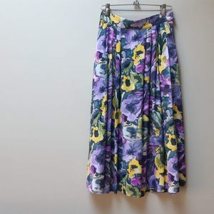 vintage vibrant floral midi skirt